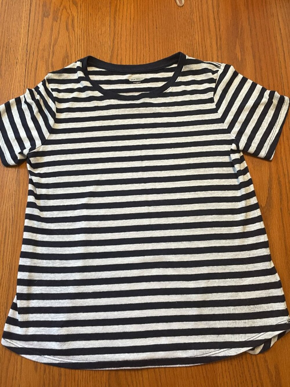 Old Navy: Navy Blue and White Striped Short-sleeve Top